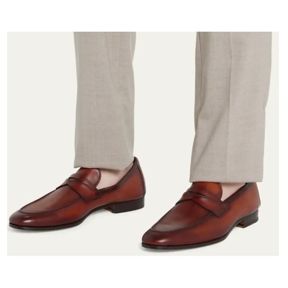 MAGNANNI Men's Sasso Leather Penny Loafers Cognac Size 9M MSRP $525.